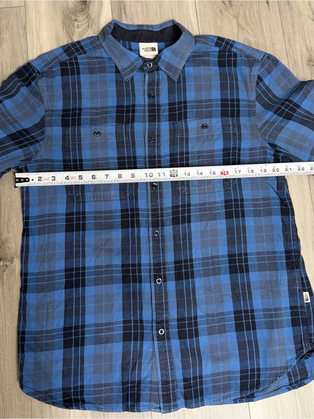 The North Face Blue and Black Plaid Long-Sleeve Button Down Shirt